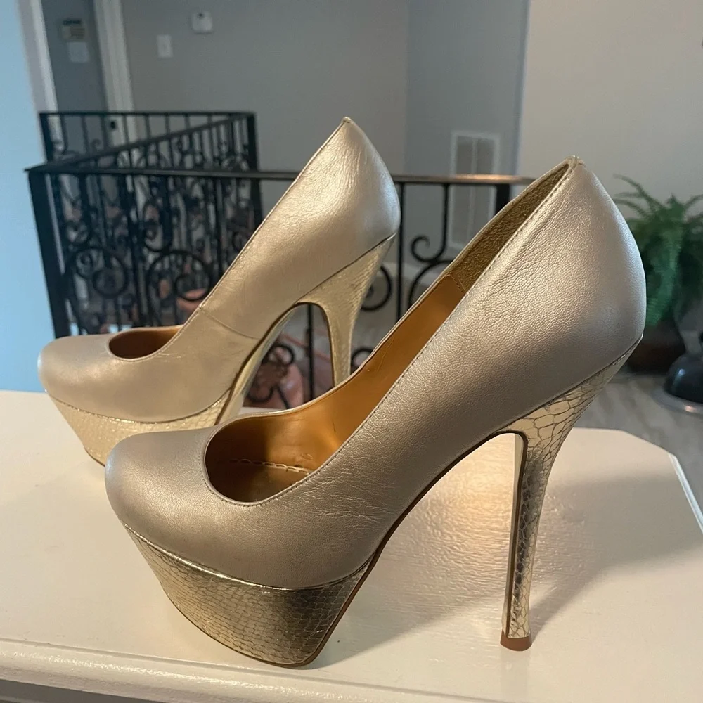 bebe Metallic Gold Platform Pumps - Nadine - Picture 3 of 11